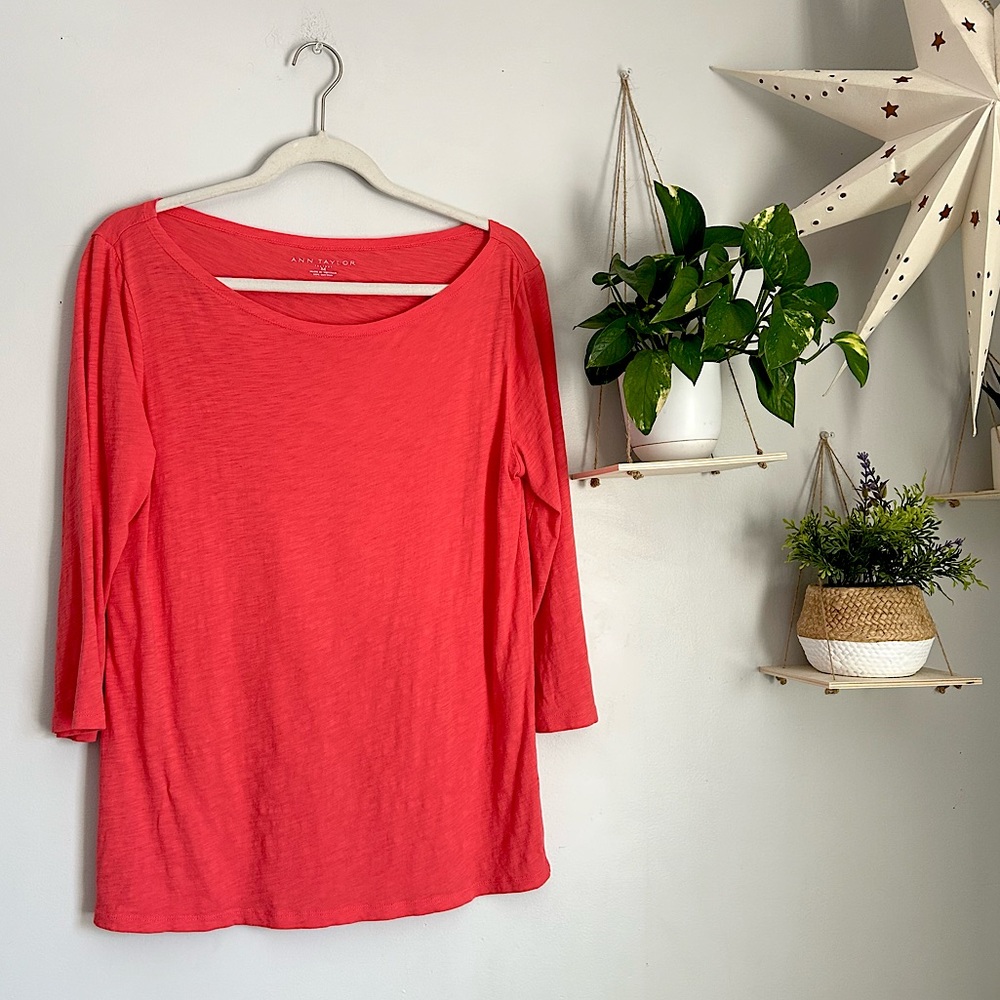 🩷ANN TAYLOR LOFT RED ORANGE HALF SLEEVE LIGHTWEIGHT TEE SHIRT TOP SIZE MEDIUM